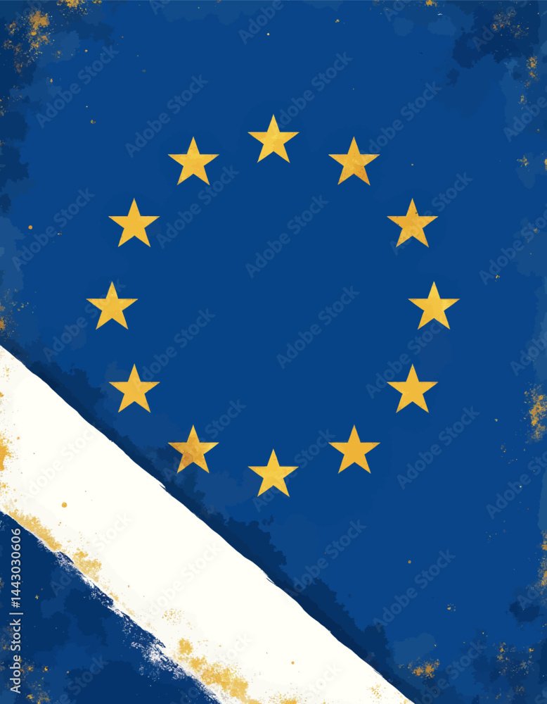 Grunge European Union flag with white stripe