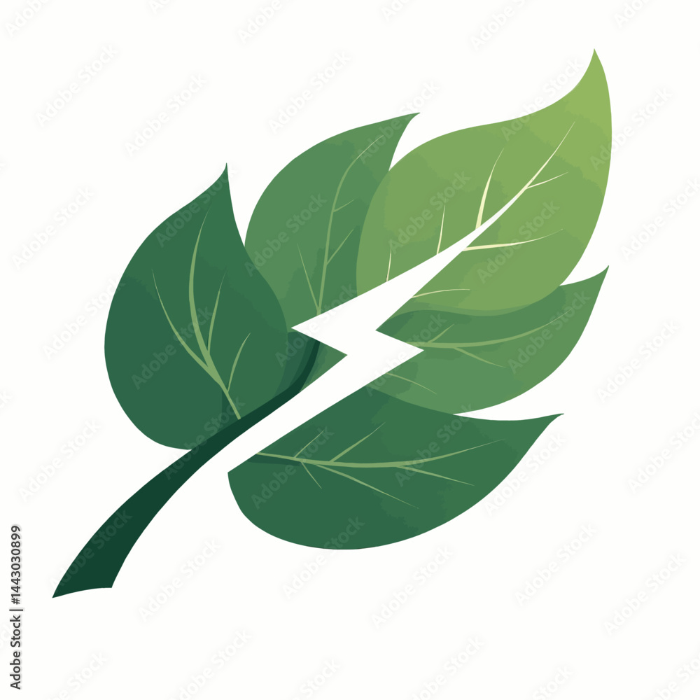 Green Leaf with Lightning Bolt Symbolizing Clean Energy