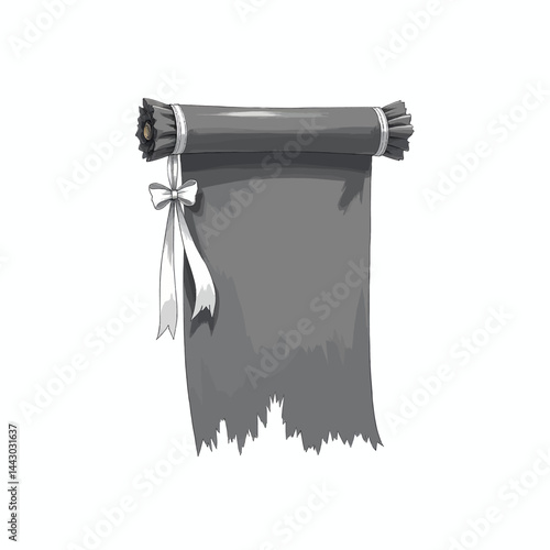 Obraz na płótnie Gray scroll banner with tattered bottom and white bow w salonie