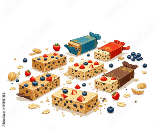 Obraz na płótnie Granola Bars with Berries and Decorative Wrappers w salonie