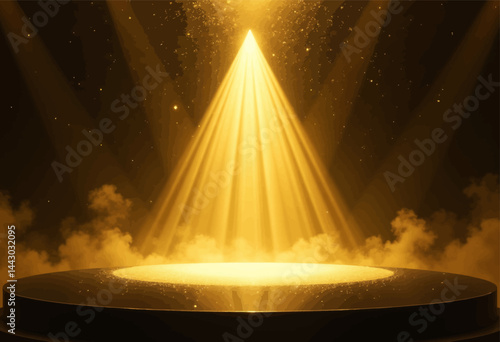 Obraz na płótnie Golden Spotlight Illuminating Round Stage with Smoke w salonie