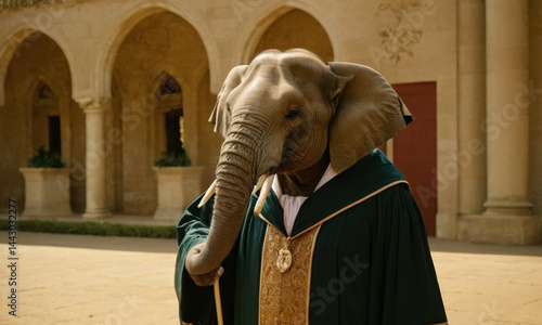 Obraz na płótnie An elephant celebrating its academic achievement with a graduation robe and stick w salonie