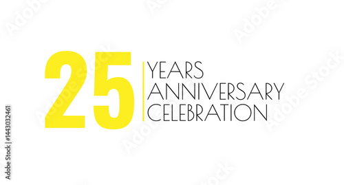 Celebrating 25 years: Anniversary milestone with bright yellow numbers and elegant script. A quarter-century achievement. Party time!