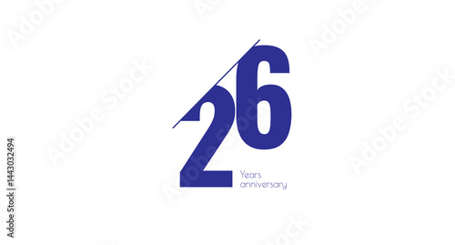 Celebrating 26 years with a modern design. Minimalist graphic with bold blue number. Milestone celebration with twenty six years.