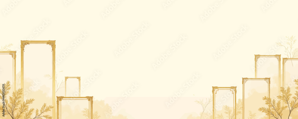 Golden Frames and Foliage on Cream Background