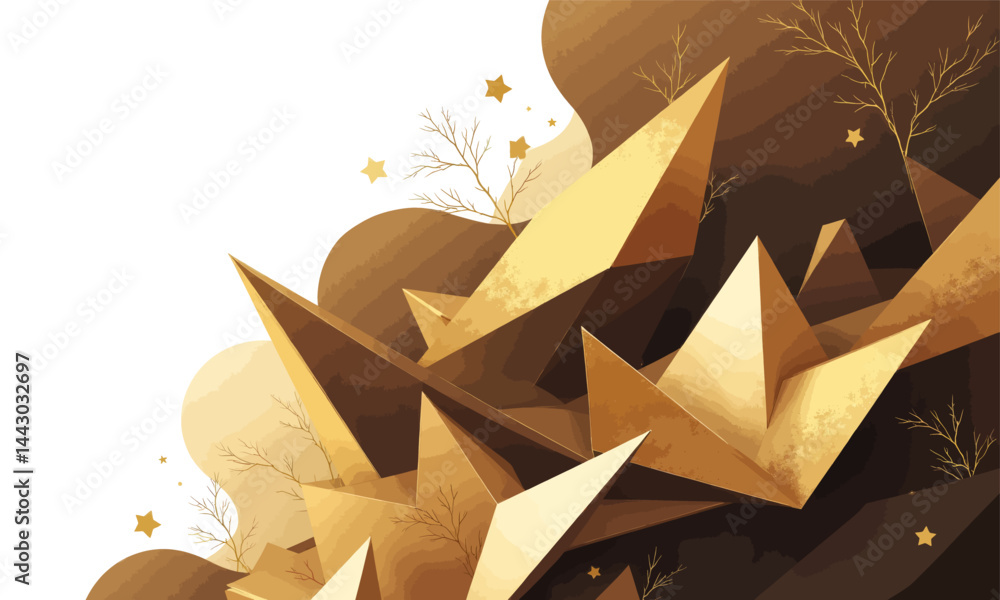 Golden Geometric Shapes with Stars and Branches