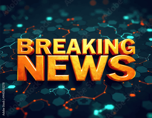 Golden Breaking News on Hexagonal Tech Background