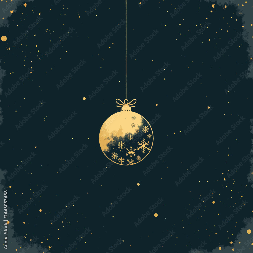 Gold Snowflake Ornament on Starry Night Background