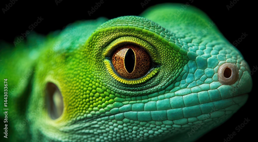 Fototapeta premium Close up macro of a vibrant green iguana showing eye and scales.