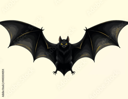 Furry black bat-cat with striking yellow eyes
