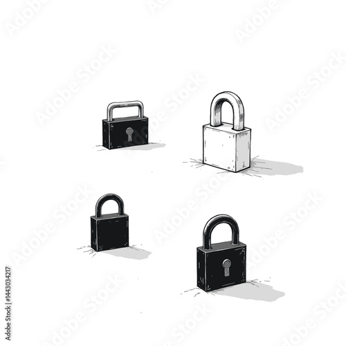 Obraz na płótnie Four Padlocks: Black and White Sketch Style w salonie