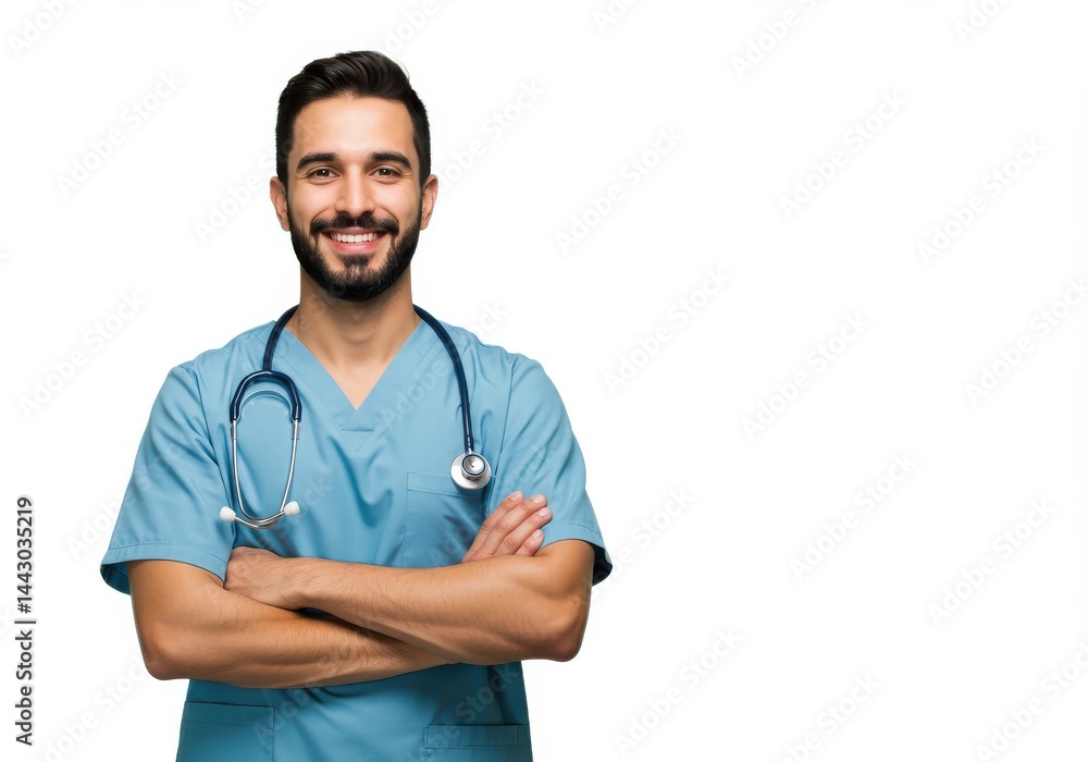 Smiling doctor with arms crossed isolated on white background Smiling doctor with arms crossed isolated on white background