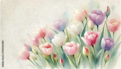 Watercolor tulips in soft pastel colors
