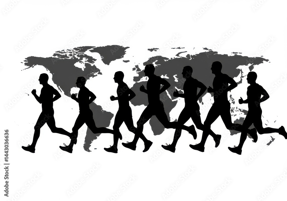 Obraz premium Runners silhouette over map isolated on white background