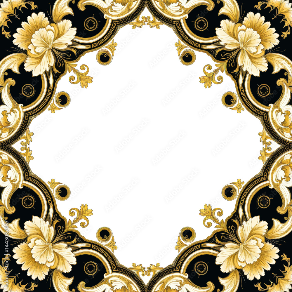 Floral Baroque Frame in Gold and Black