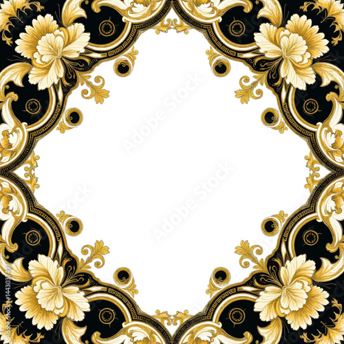 Obraz na płótnie Floral Baroque Frame in Gold and Black w salonie