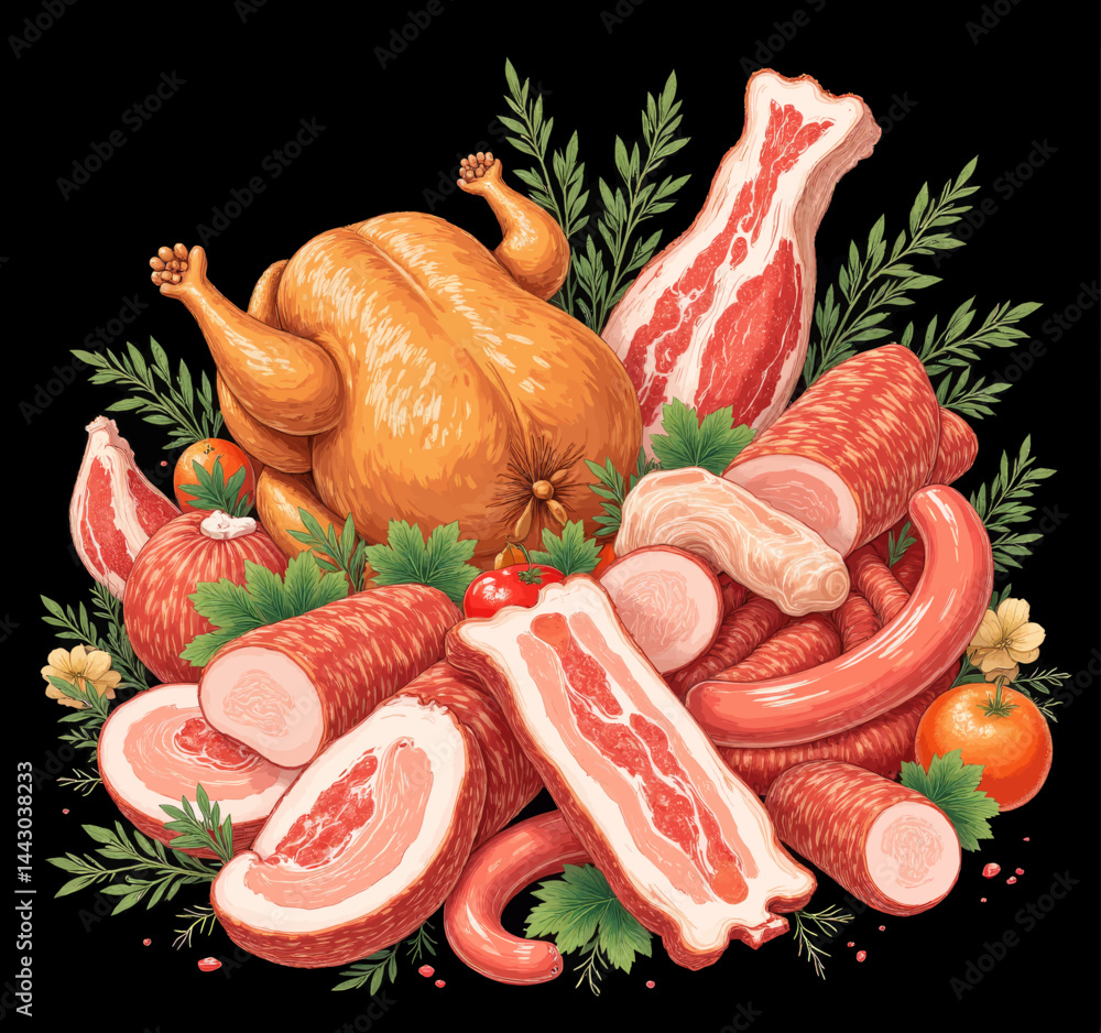 Festive Meat Platter with Chicken, Bacon and Sausages