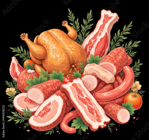 Festive Meat Platter with Chicken, Bacon and Sausages