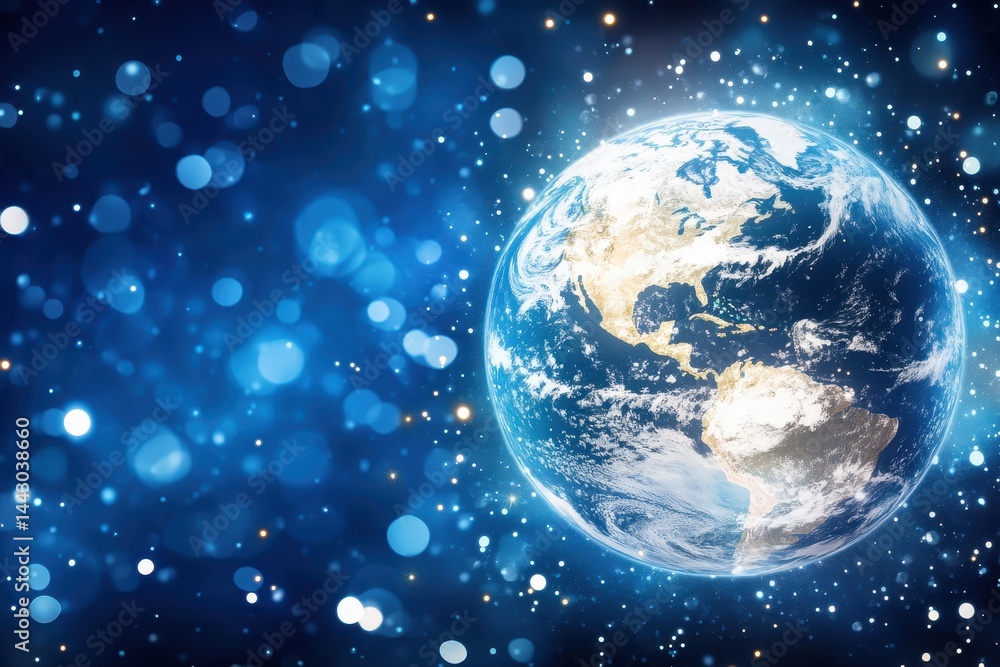 Earth in the cosmos, vibrant blue bokeh background Earth in the cosmos, vibrant blue bokeh background