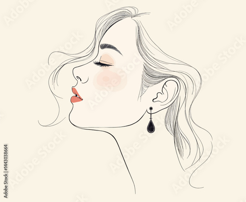 Obraz na płótnie Elegant woman's profile with flowing hair and teardrop earring w salonie