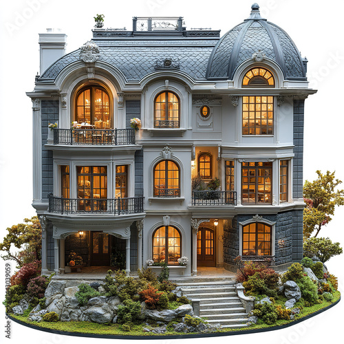 Wallpaper Mural Luxurious model house with intricate architecture and warm lighting, surrounded by greenery Torontodigital.ca