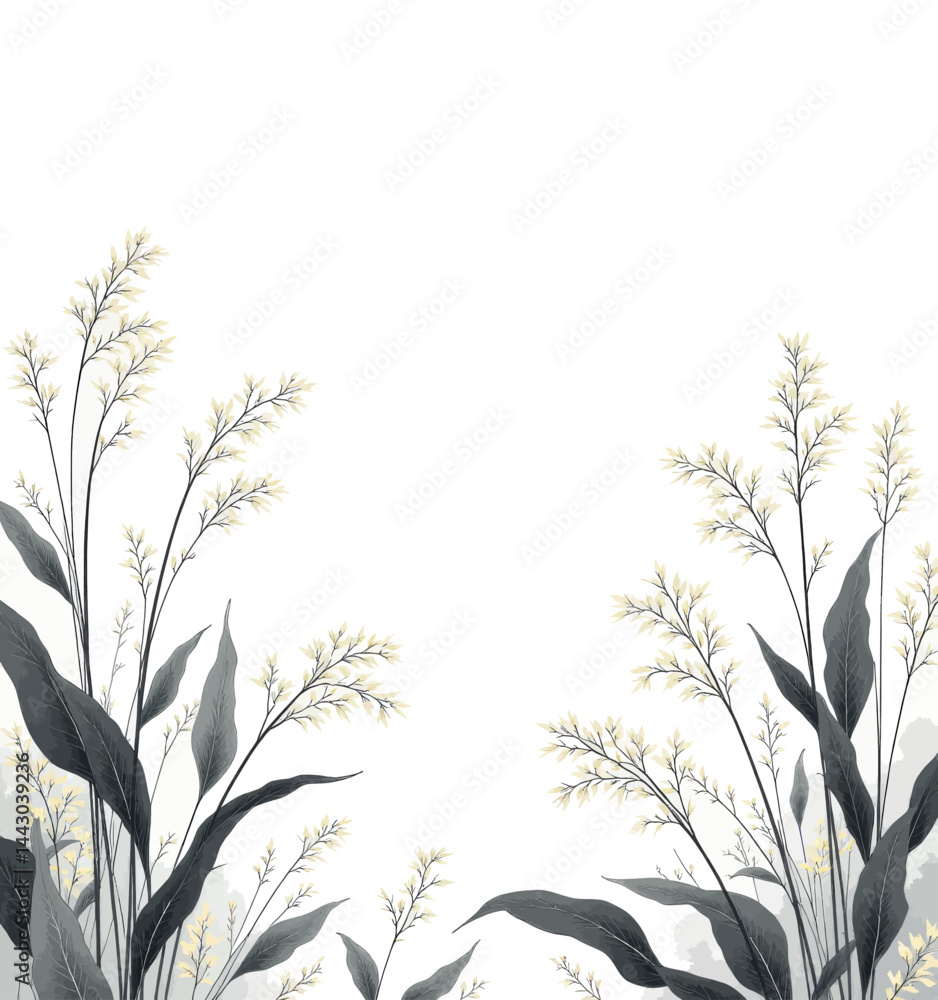 Elegant Gray and White Floral Border Illustration