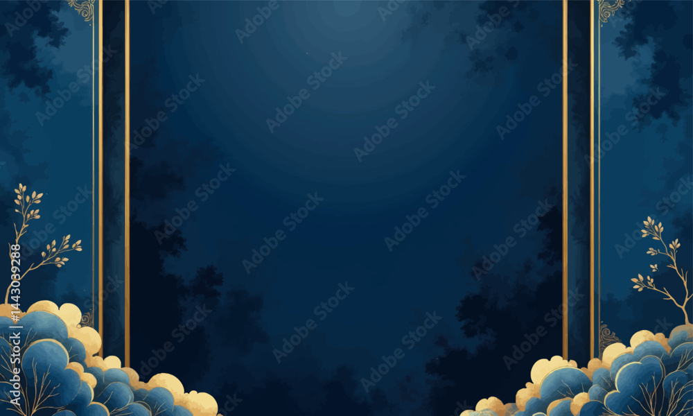 Elegant navy and gold floral frame background