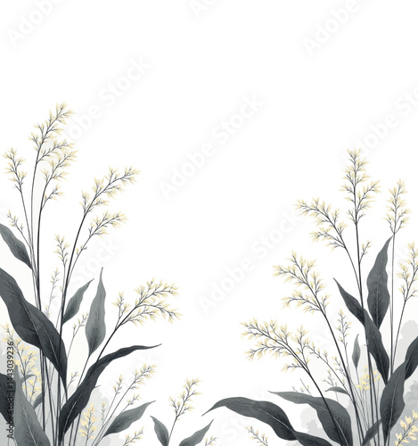 Obraz na płótnie Elegant Gray and White Floral Border Illustration w salonie