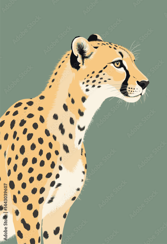 Elegant Cheetah Illustration on Green Background