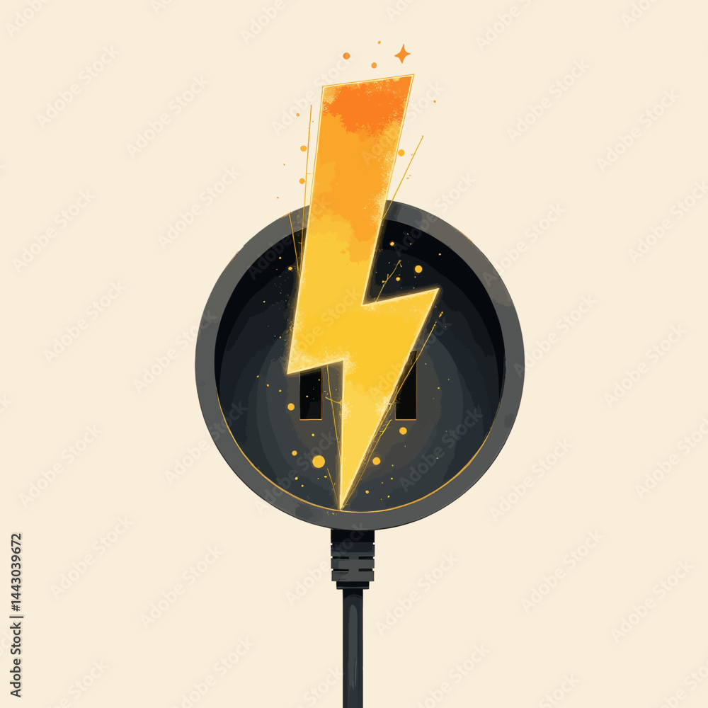 Electric plug with orange lightning bolt symbol