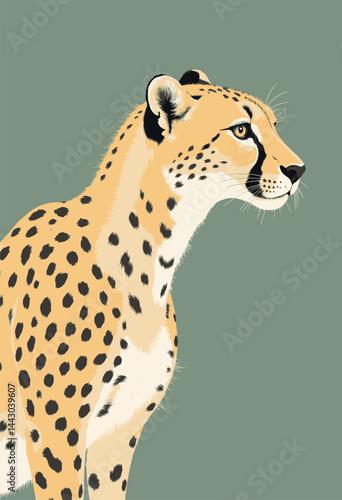 Obraz na płótnie Elegant Cheetah Illustration on Green Background w salonie