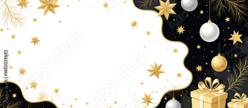 Obraz na płótnie Elegant Christmas Frame with Gold Stars and Gifts w salonie