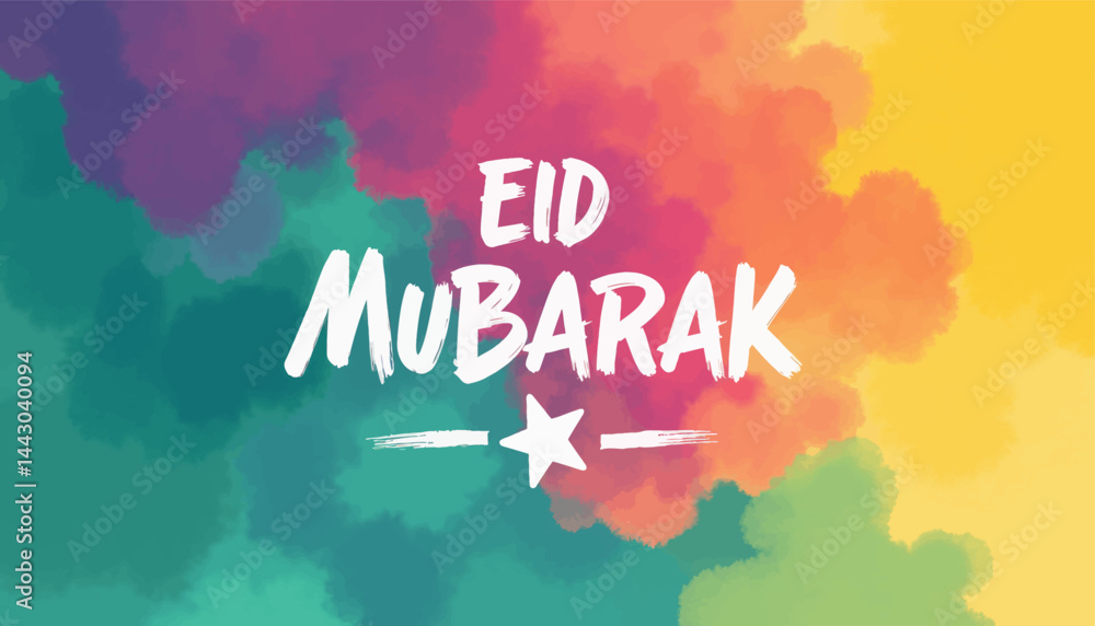 Eid Mubarak Greeting with Colorful Watercolor Background