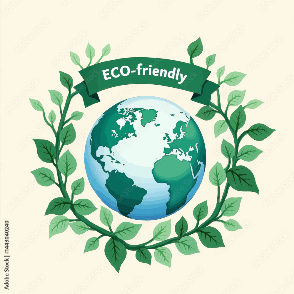 Eco-friendly Earth globe with green leaf wreath