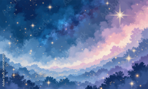 Obraz na płótnie Dreamy Starry Night Forest Landscape Painting w salonie