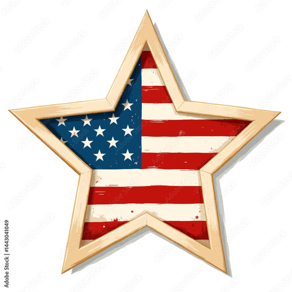 Distressed American Flag Star with Wooden Frame