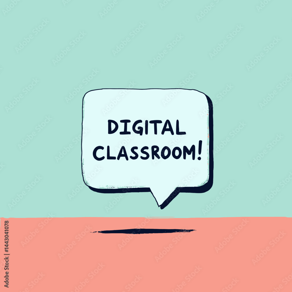 Digital Classroom in Speech Bubble on Teal and Salmon Background