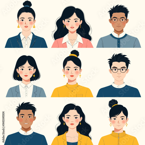 Obraz na płótnie Diverse cartoon people avatars in business attire grid w salonie