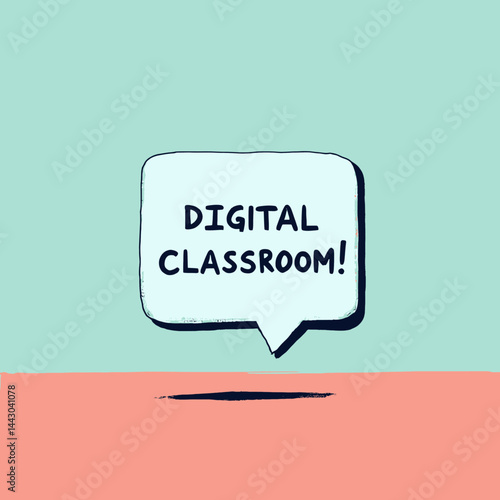 Obraz na płótnie Digital Classroom in Speech Bubble on Teal and Salmon Background w salonie