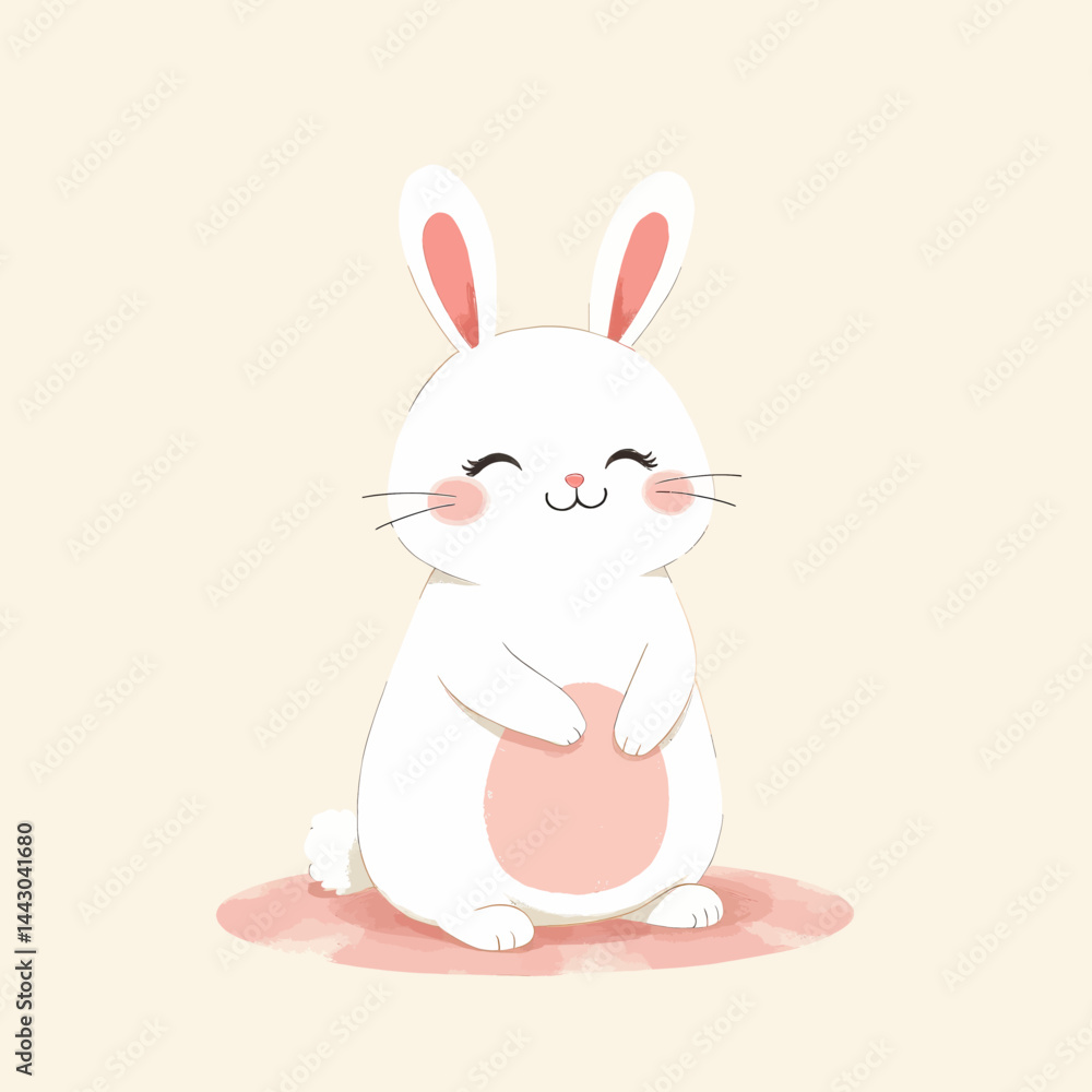 Cute White Bunny with Rosy Cheeks and Pink Accents