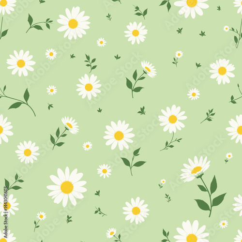 Obraz na płótnie Daisy floral pattern on light green background w salonie