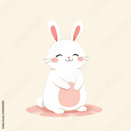 Obraz na płótnie Cute White Bunny with Rosy Cheeks and Pink Accents w salonie