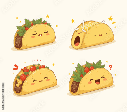 Obraz na płótnie Cute Taco Cartoon Emoticons with Various Expressions w salonie