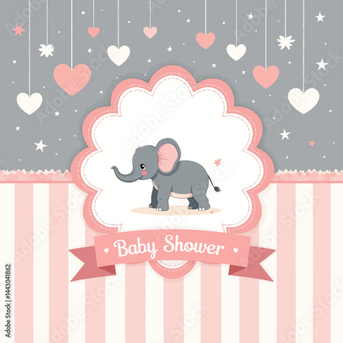Obraz na płótnie Cute Elephant Baby Shower Invitation Design w salonie
