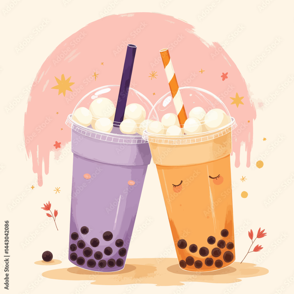 Cute Boba Tea Drinks with Faces and Tapioca Pearls