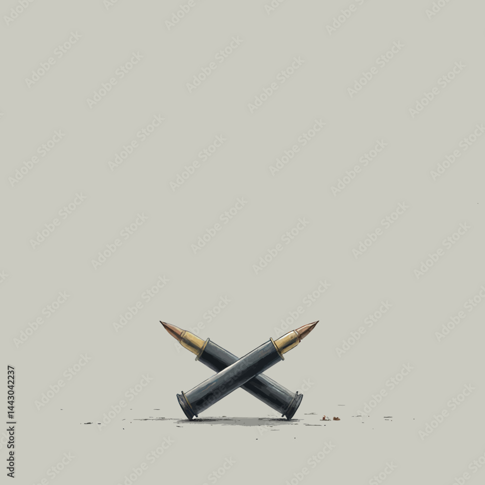 Crossed rifle bullets on grey background