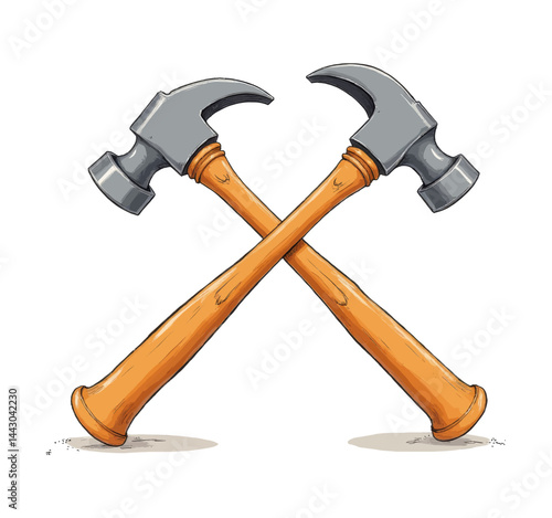 Crossed Claw Hammers with Orange Wood Handles