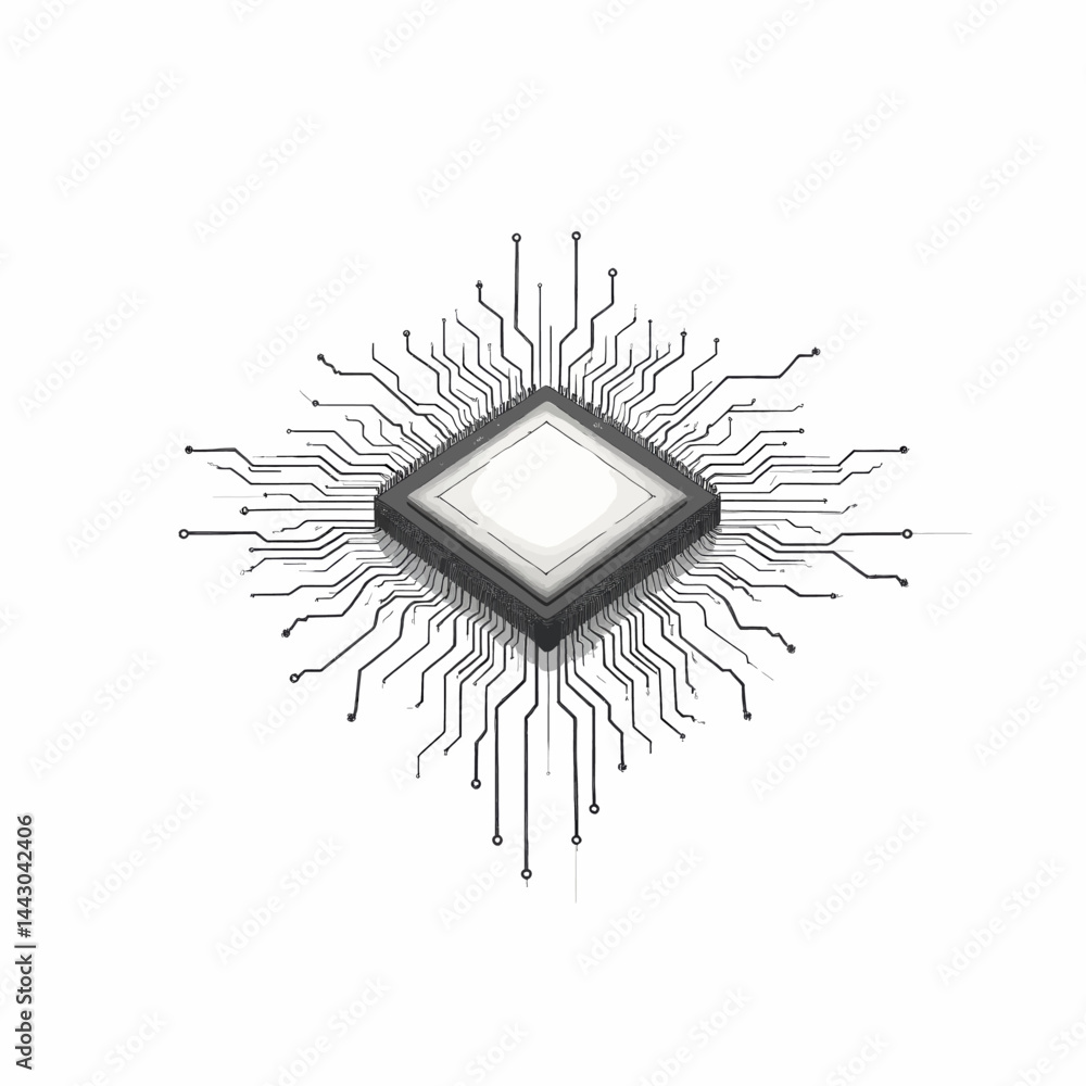 CPU Chip with Circuitry on White