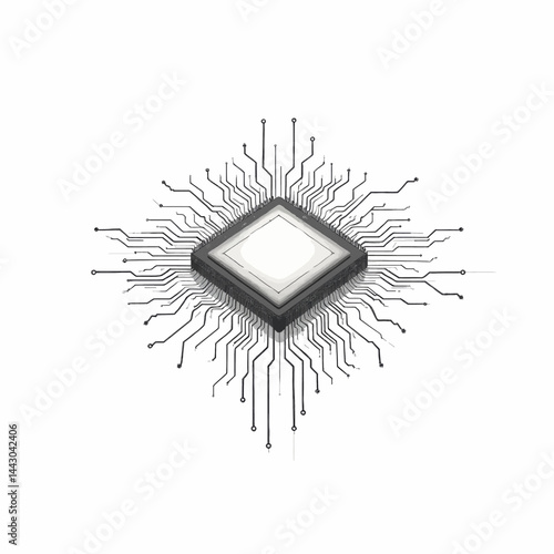 CPU Chip with Circuitry on White