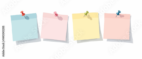 Obraz na płótnie Colorful Sticky Notes with Push Pins on White Background w salonie